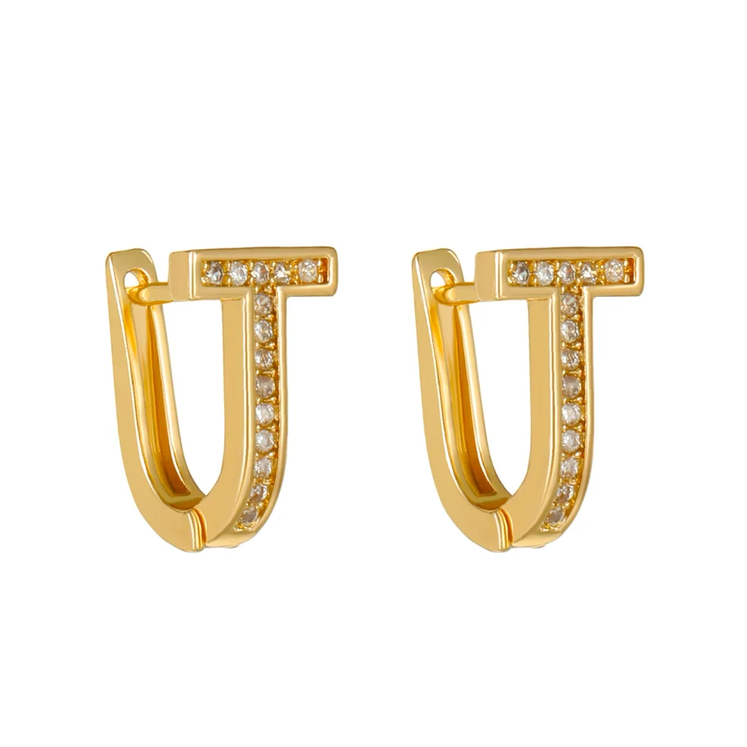 U-shaped Zirconia Stud Earrings Gold-Plated Earrings