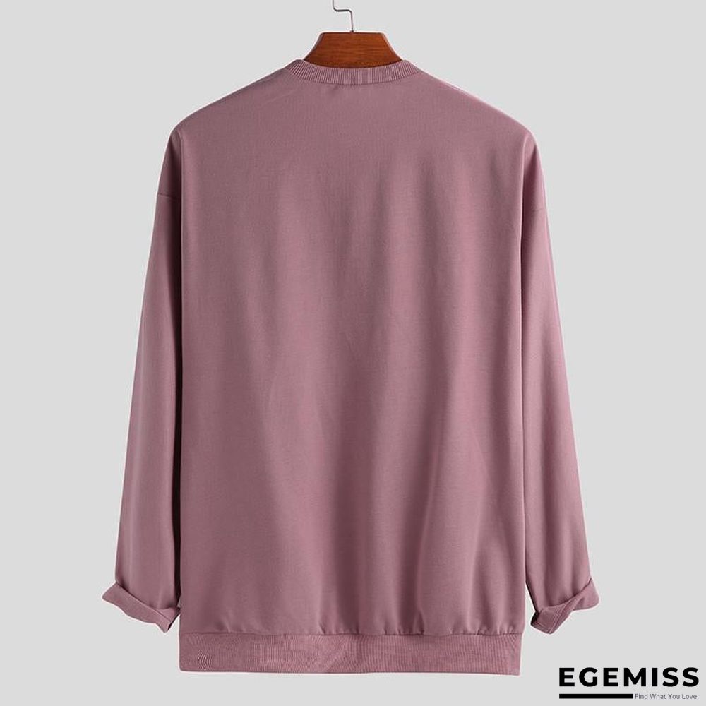 Men Hoodies Long Sleeve Round Neck Solid Chic Streetwear Leisure Workout Sweatshirts | EGEMISS