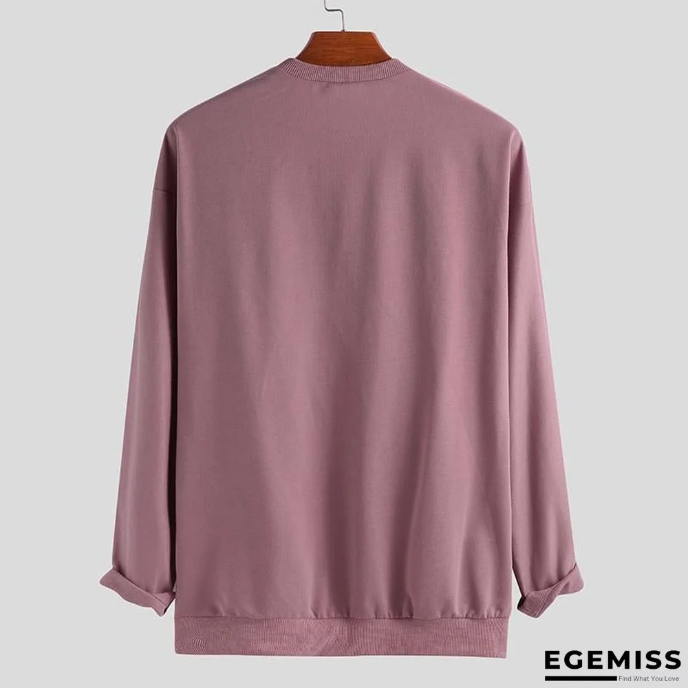 Men Hoodies Long Sleeve Round Neck Solid Chic Streetwear Leisure Workout Sweatshirts | EGEMISS