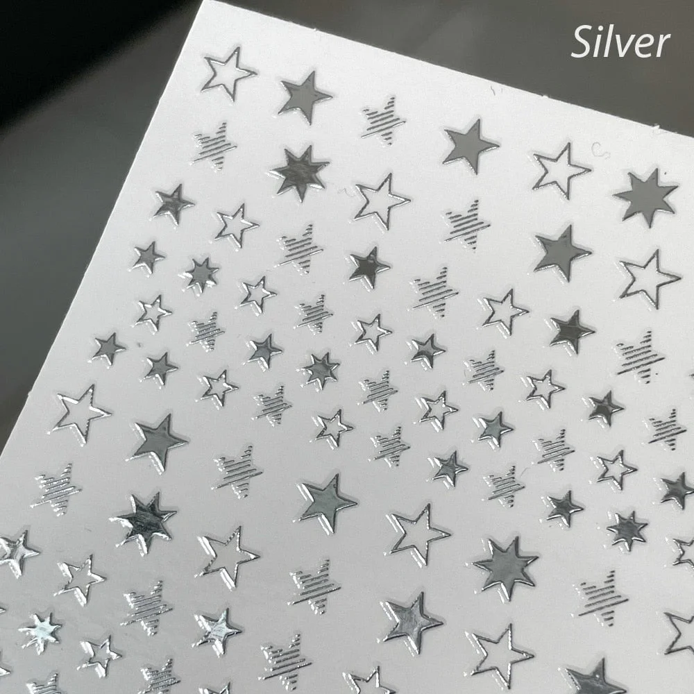 Stars Stickers Hologram Silver Gold Black & White 3D Engraved Nail Sticker Nail Art Decorations Nail Decals Design
