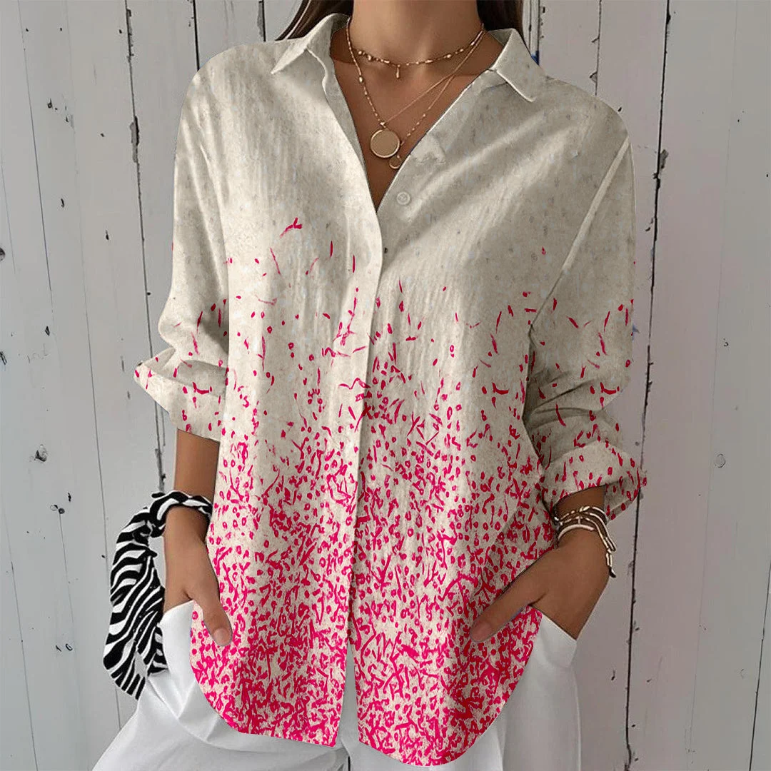 Style & Comfort for Mature Women Women Polka Dot, Red DZCL0470 3/4 Sleeve Shirt Collar Printed Button Tops