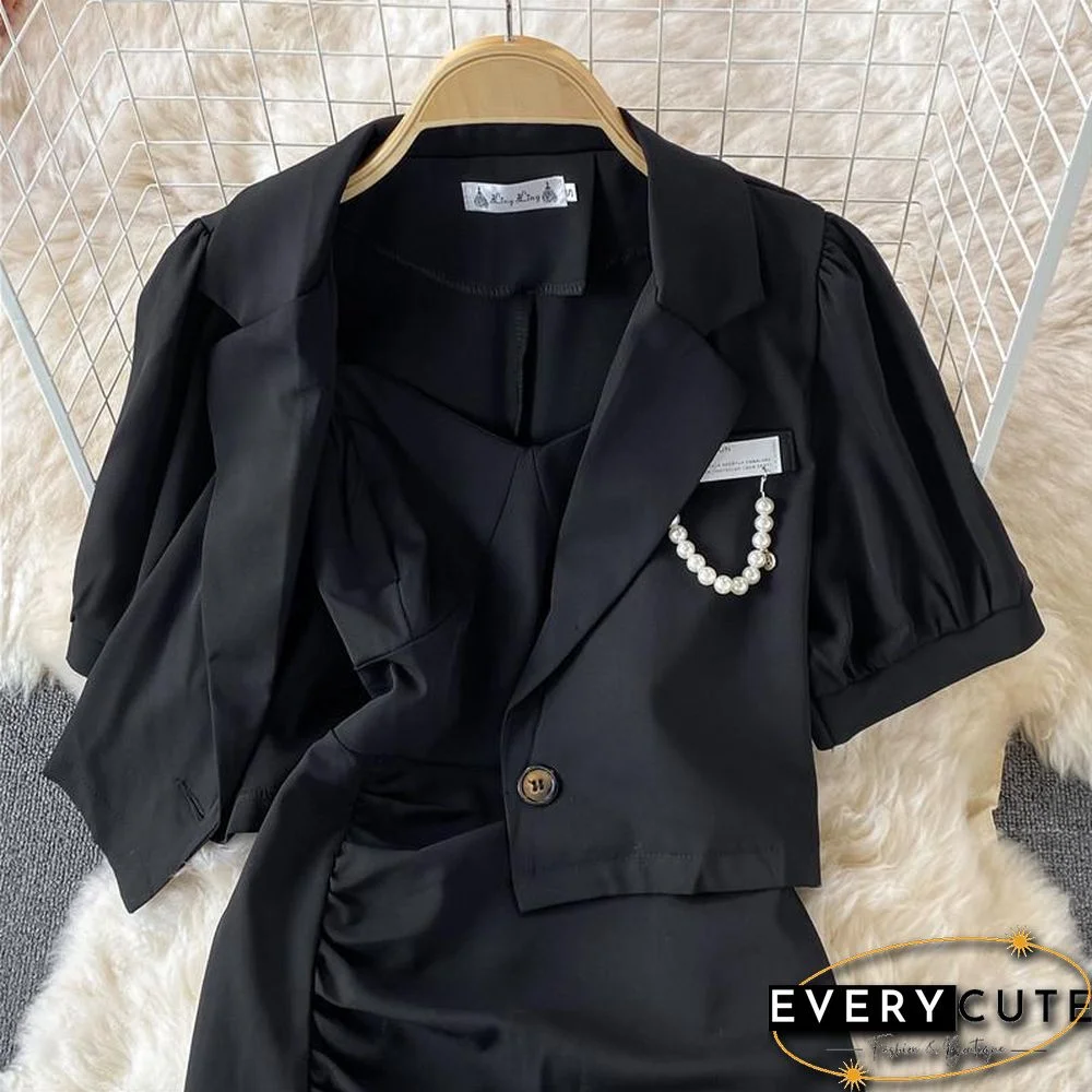 Fashion Lapel Coat+Cami Dress P11584