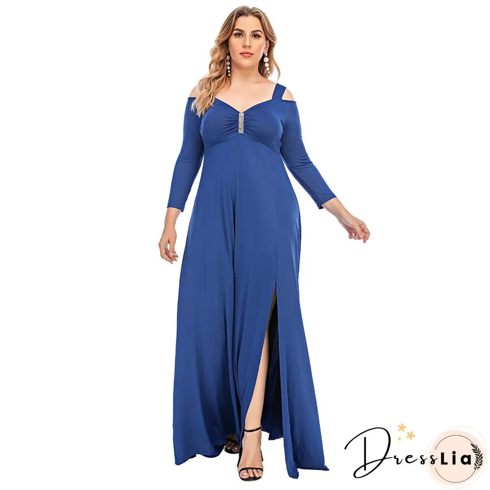 Sale Off Shoulder Maxi Dress 3/4 Sleeve Long Dresses for Women Sexy Dress Ladies Party Solid Vestidos Plus Size 6XL Autumn D30