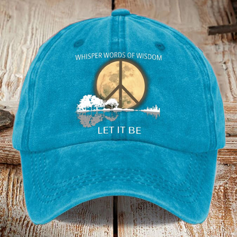 Unisex Distressed Washed Cotton Hippie Guitar Lake Whisper Words Of Wisdom Let It Be Print Baseball Cap artswardrobe