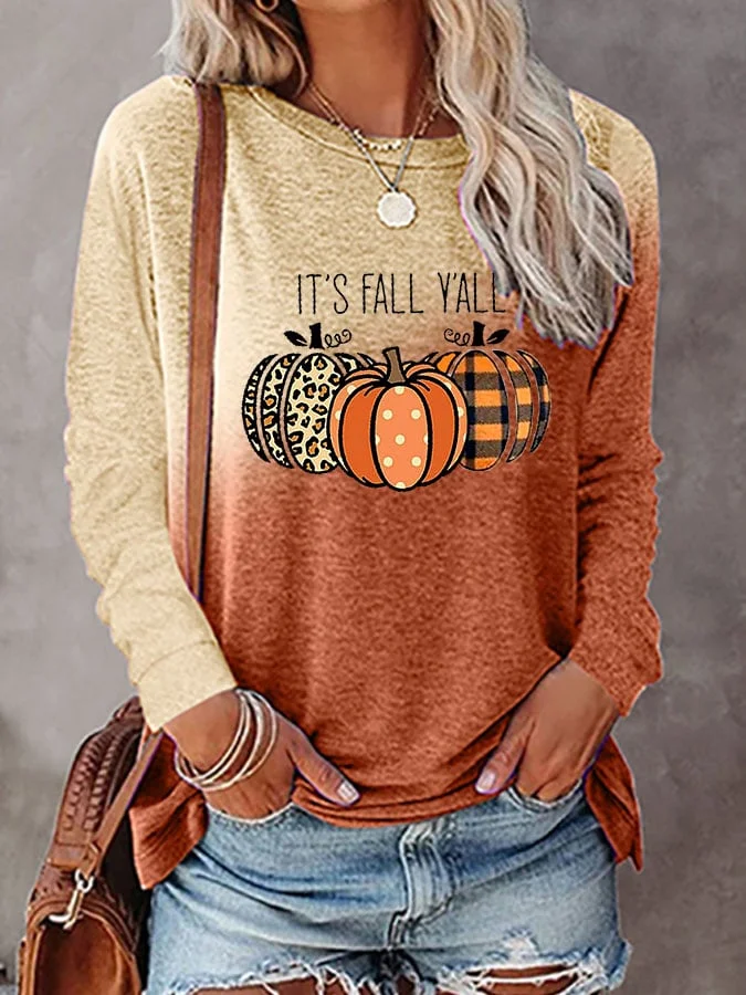 🔥Buy 3 Get 10% Off🔥IT'S FALL Y'ALL Women's Crew Neck Print T-Shirt