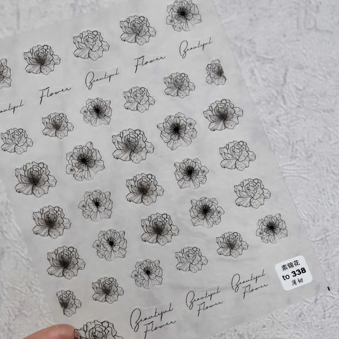 3D Engraved Nail Art Stickers Black and white Leaf Flower high quality Water Decals Embossed Pattern Nail Water Slide Decals