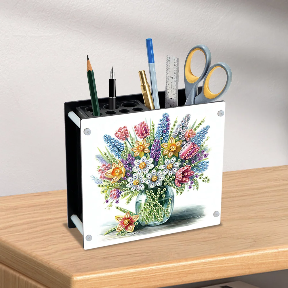 DIY Flower Special Shaped Diamond Painting Acrylic Pencil Holder Organizer