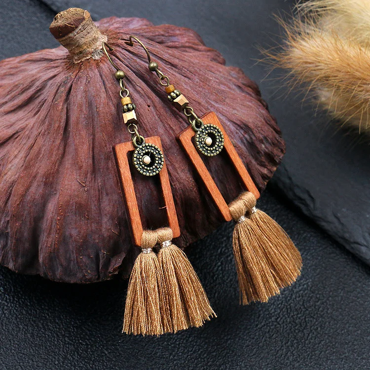 Boho Vintage Square Fringe Earrings