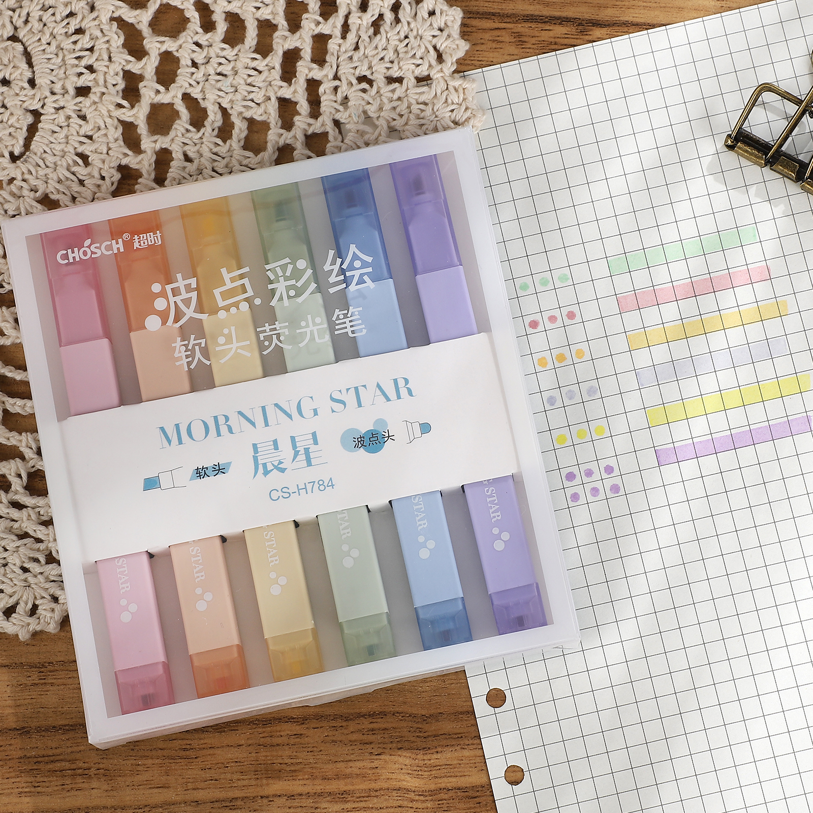 Journalsay 6 Pcs/set Polka Dot Painted Soft Tip Highlighter Set Write Smoothly 