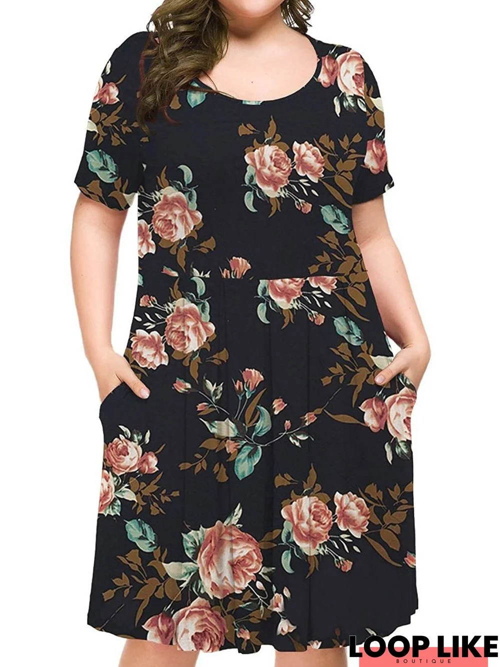 Short Sleeve Casual Cotton Floral Weaving Dress