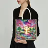 Stream Dawn Scene DIY Diamond Painting Tote Bag with Round Drill Rhinestones 35x40cm for Women Casual Shopping Travel Gift