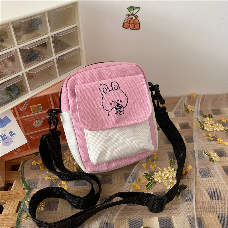 2023 New Student Cute Shoulder Bag Small Capacity Leisure Canvas Bag Small and Fresh Cross Body Mobile Phone Bag Purse