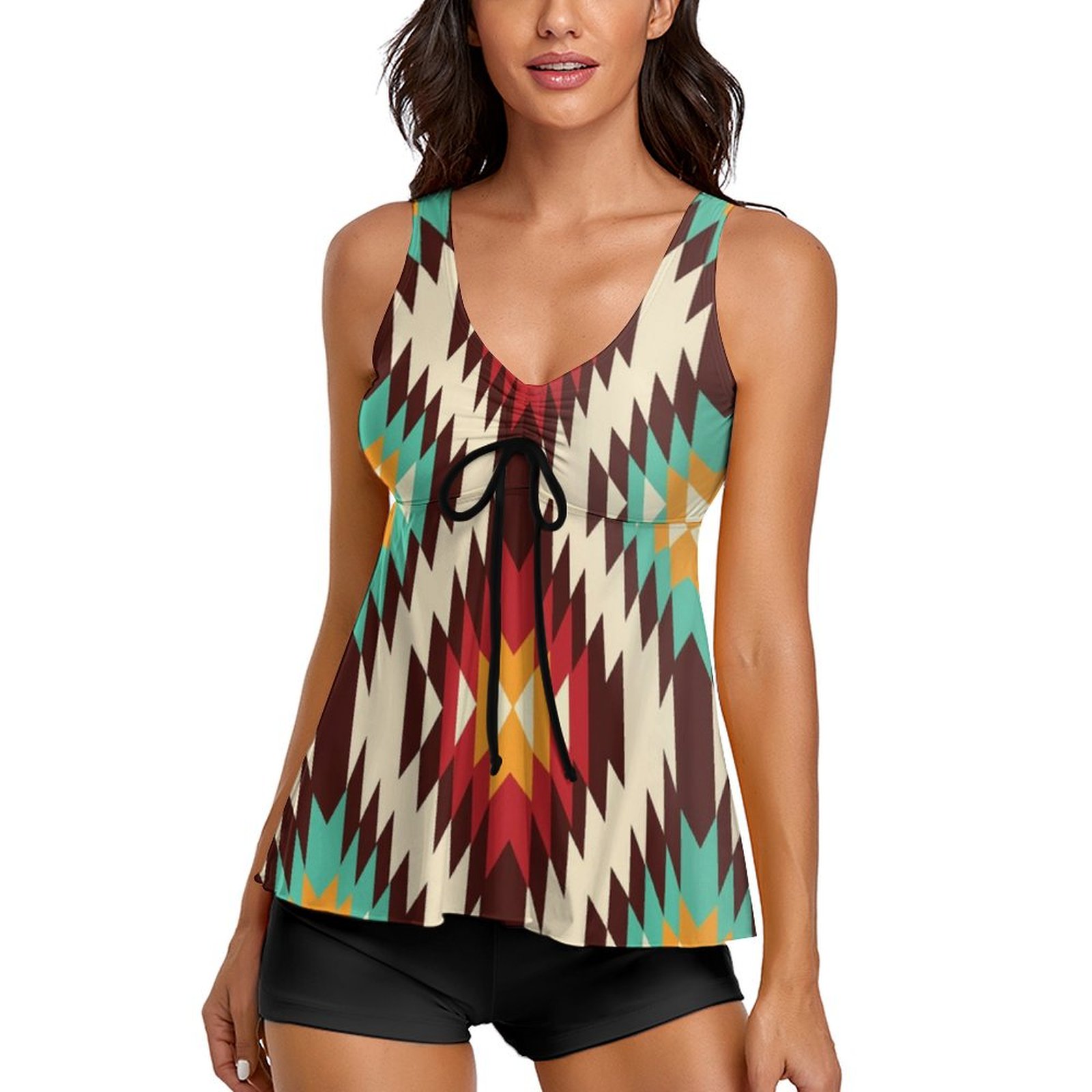 Women's American Native Two Piece Tankini Tummy Control Flowy Swimwear