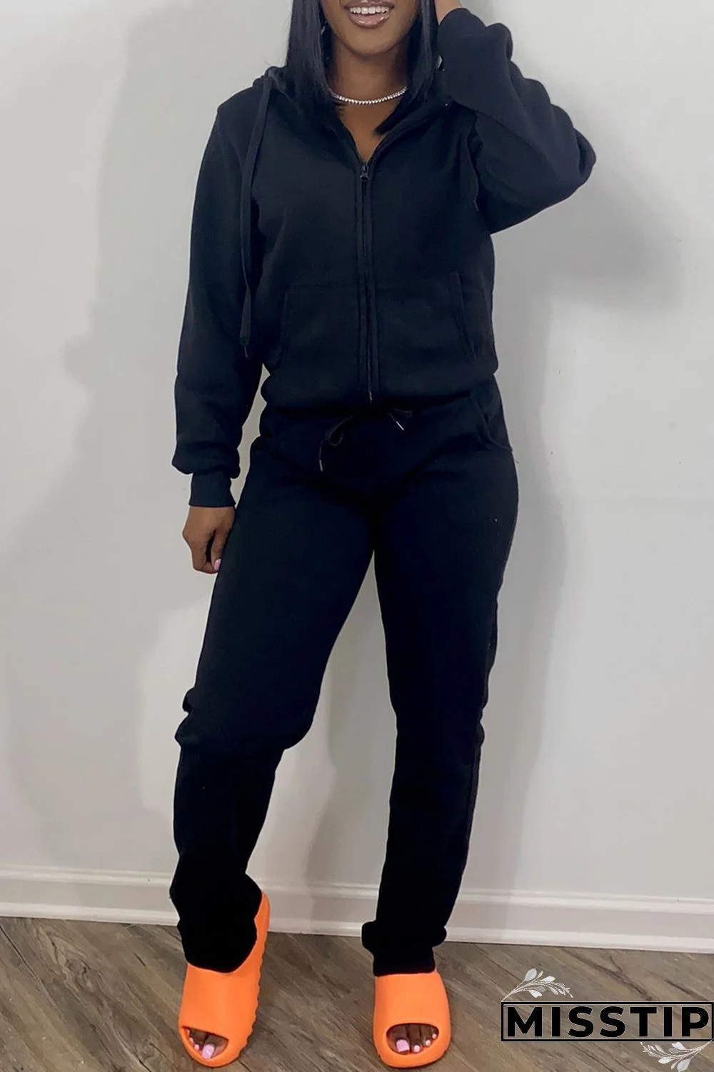 Red Fashion Casual Solid Basic Hooded Collar Long Sleeve Two Pieces