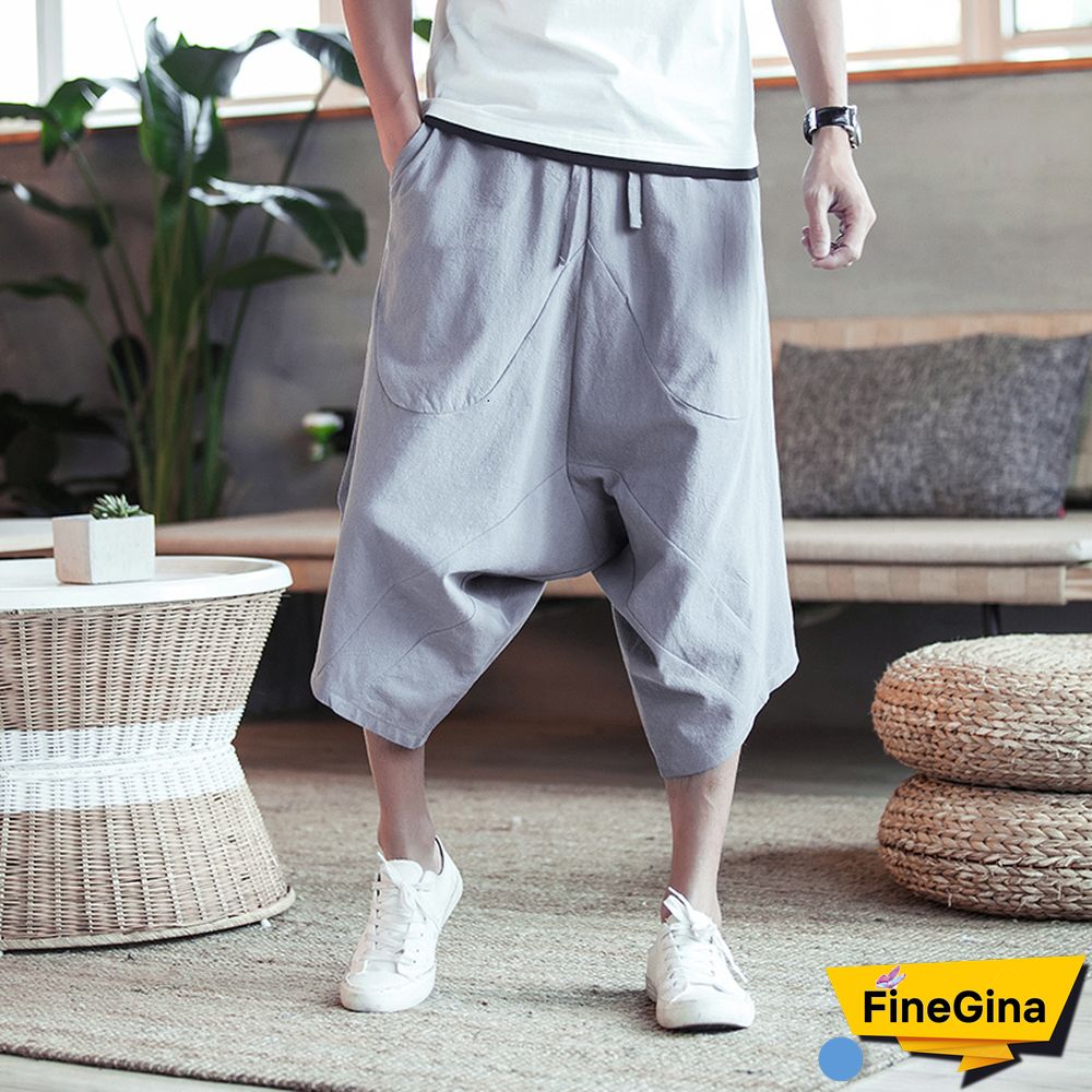 Dropshipping Men Harajuku Harem Pants Mens Summer Cotton Linen Joggers Pants Male Vintage Chinese Style Sweatpants Fashions