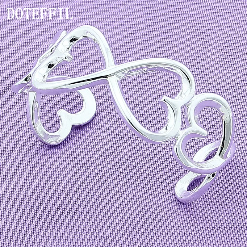 DOTEFFIL 925 Sterling Silver Heart Bangle Bracelet For Woman Jewelry