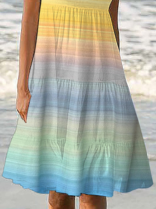 Women Half Sleeve V-neck Solid Color Dress