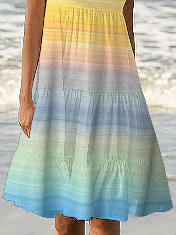 Women Half Sleeve V-neck Solid Color Dress