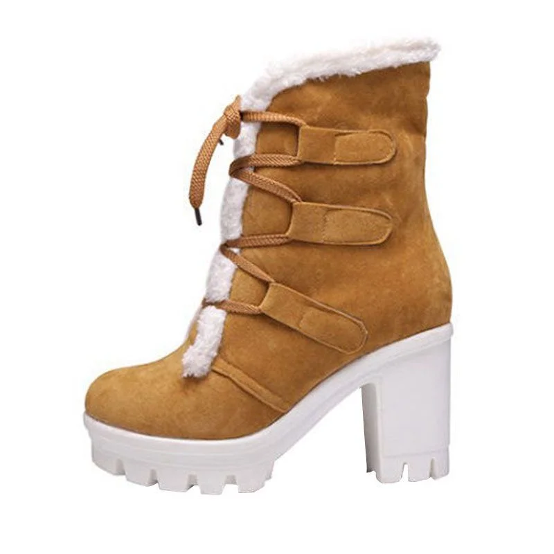 Women's winter thick fur inner waterproof platform thick bottom warm Martin mid-tube boots high-heeled ankle boots Novameme