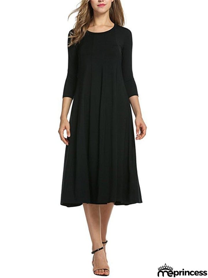 Stylish Solid Color Round Collar Pullover Dresses