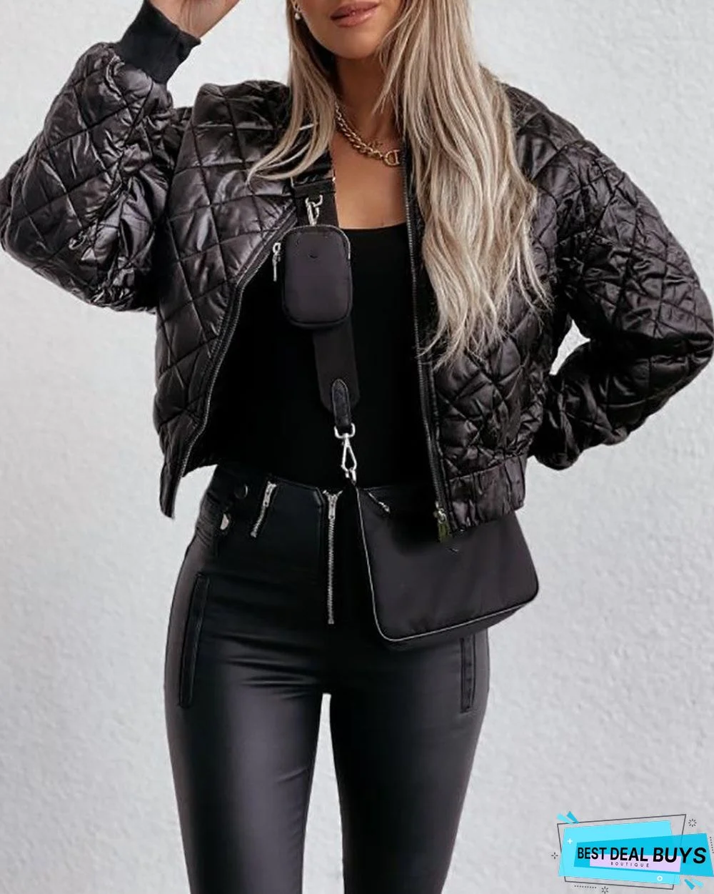 Quilted Long Sleeve Zipper Design Puffer Jacket