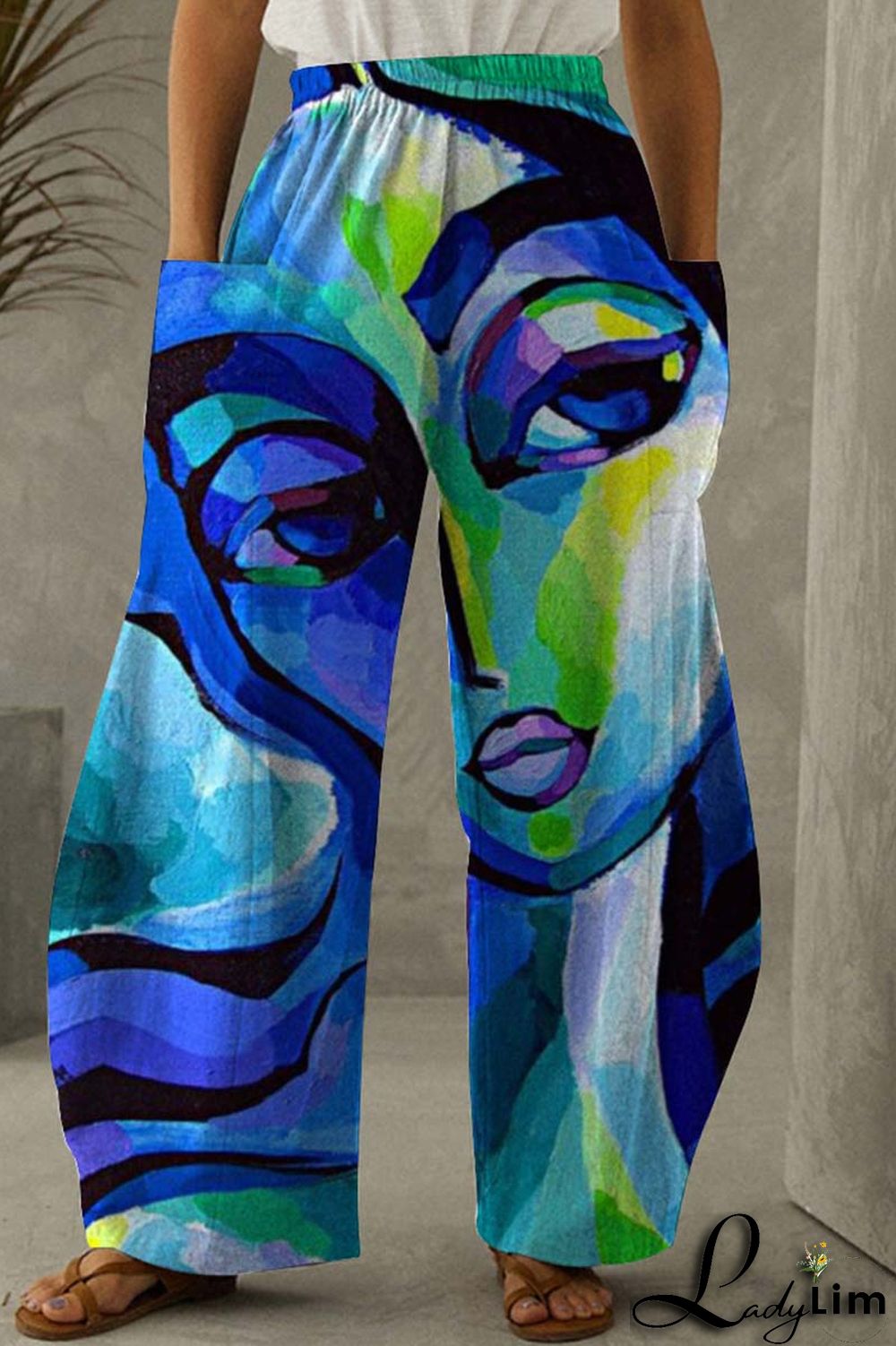 Black Brown Fashion Casual Print Patchwork Pocket Regular High Waist Trousers