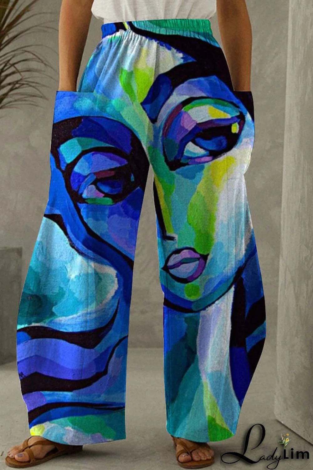 Black Brown Fashion Casual Print Patchwork Pocket Regular High Waist Trousers