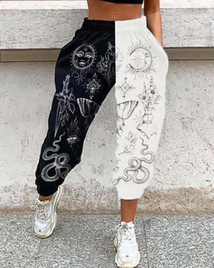 Colorblock & Graphic Print Slant Pocket Sports Pants For Women - Shop Trendy Women's Clothing | LoverChic