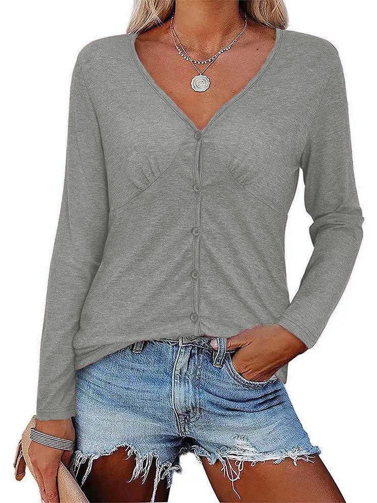 Women Long Sleeve V-neck Graphic Floral Printed Top