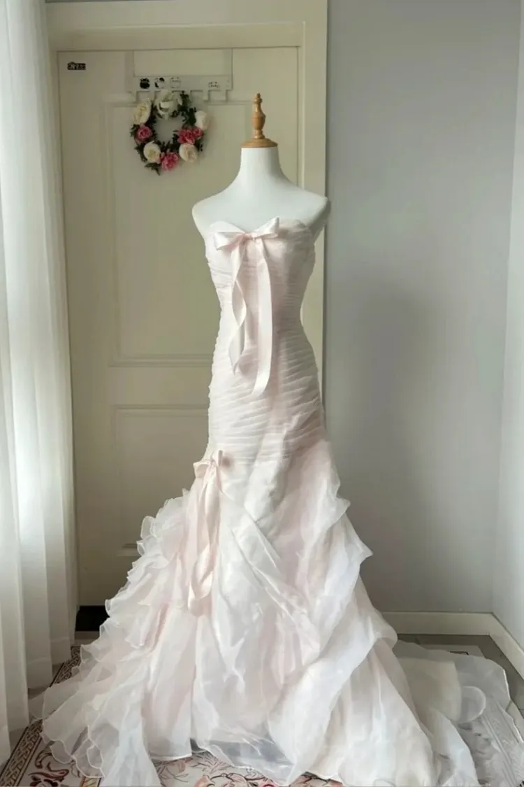 Pink Tulle Princess Long Ball Gown Evening Dress Quinceanera Dresses