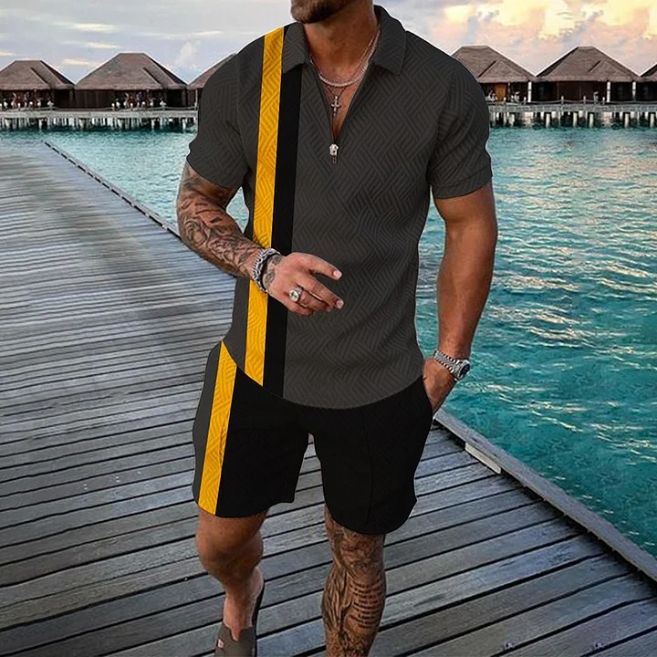 Men's Solid Sports Casual Short Sleeve Polo Shirt And Pants Co-Ord