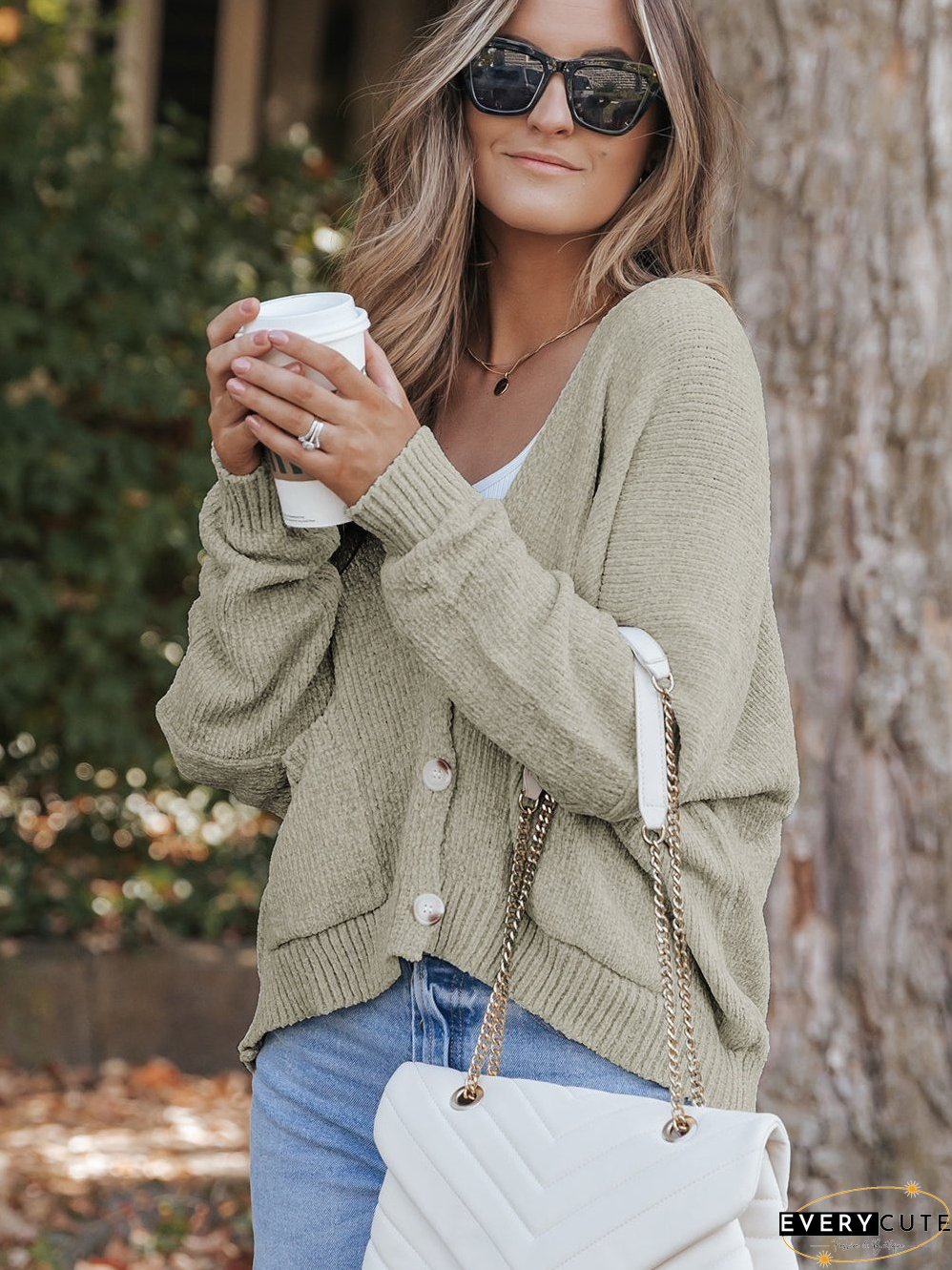 Solid Color Knit Cardigan
