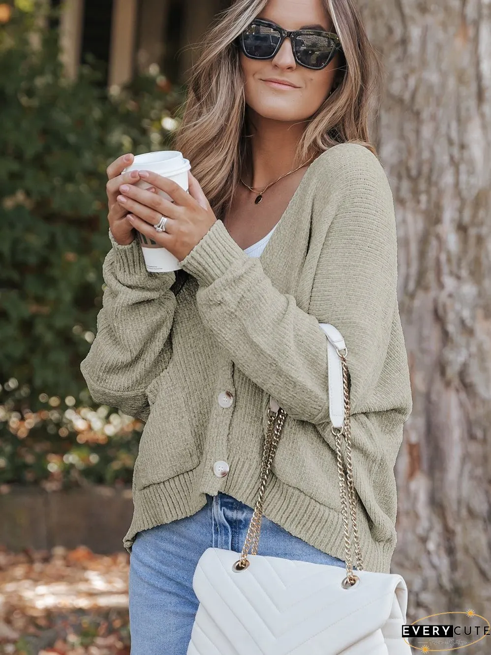 Solid Color Knit Cardigan