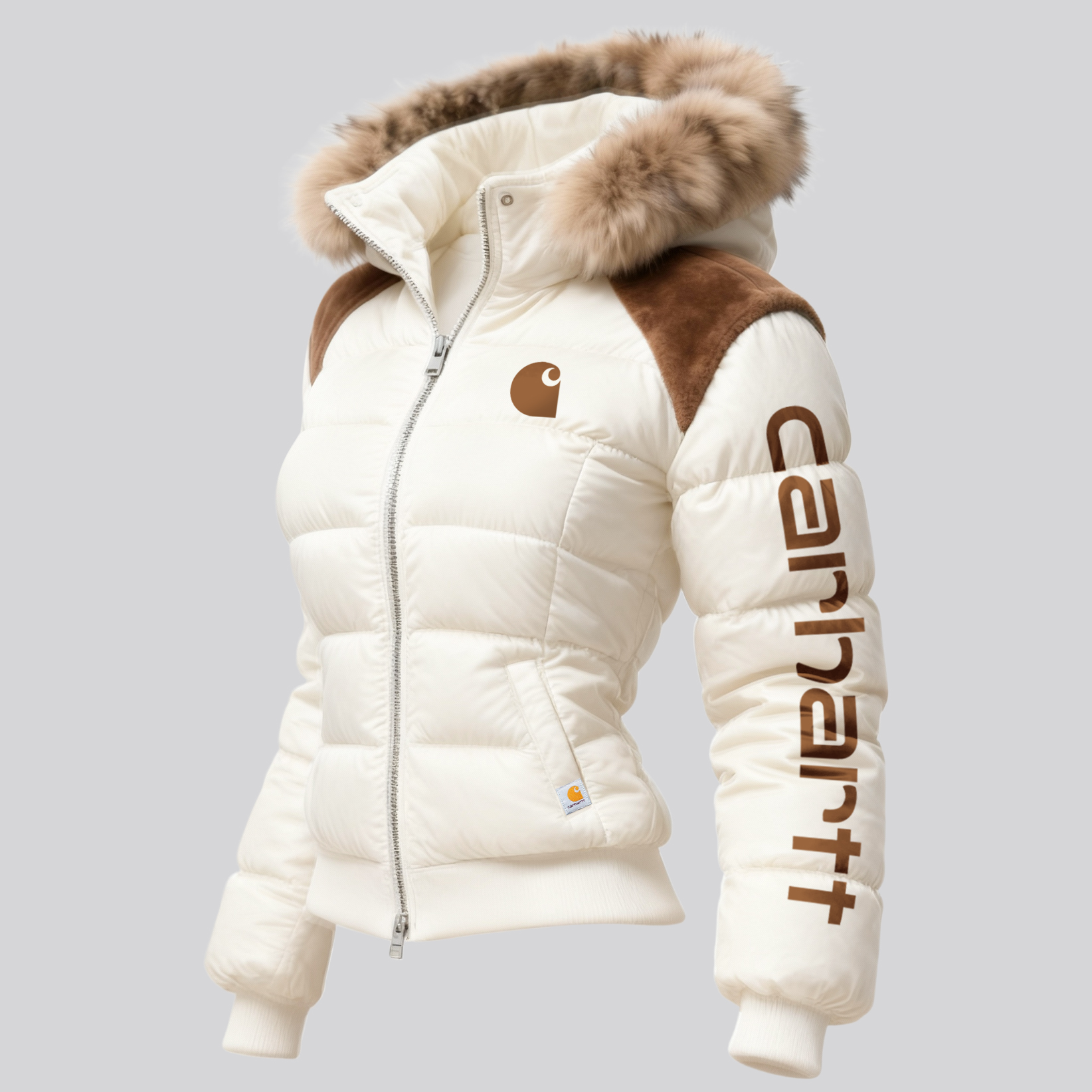 Retro Women's Contrast Color Stitching Fur Collar Stand Collar Hooded Jacket