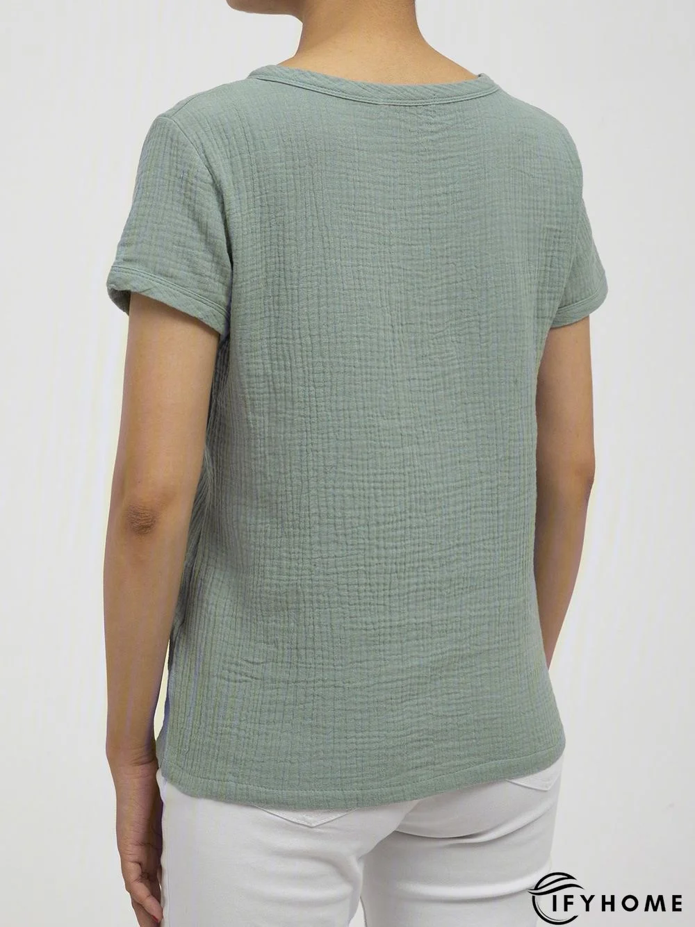 Plain Linen Short Sleeve Casual Blouses | IFYHOME