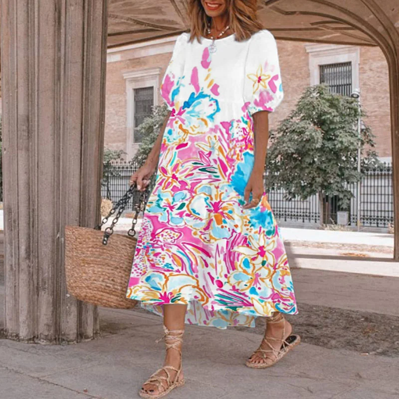 ⚡NEW SEASON⚡Round Neck Floral Print Midi Dress