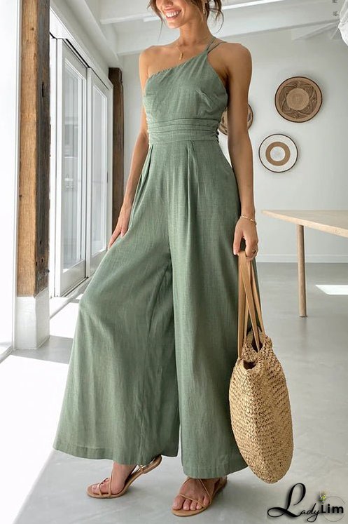 One Shoulder Straps Wide Leg Jumpsuits