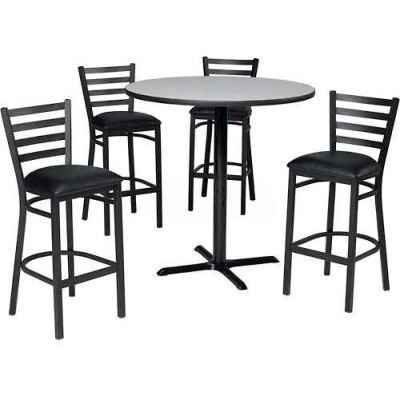 Premier Hospitality 42" Round Table & Barstools w/ Ladder Back- Wild Cherry/Black Vinyl 