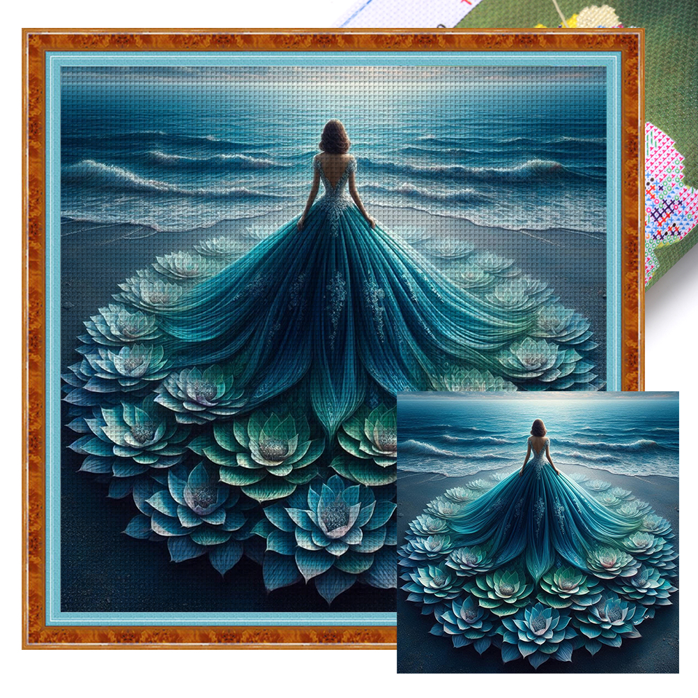 Girl With Skirt Full 14CT Pre-stamped Canvas(50*50cm) Cross Stitch