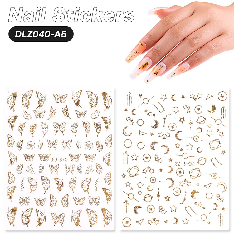 2 Sheets Golden butterfly/ Golden pattern Style Nail Art Stickers
