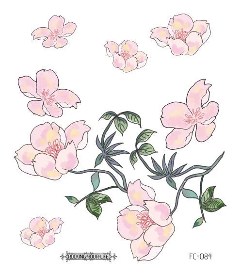 24 Kinds Flower Tattoo Temporary Body Sticker Gradient Color Pink Sakura Flowers Disposable tatouage temporaire