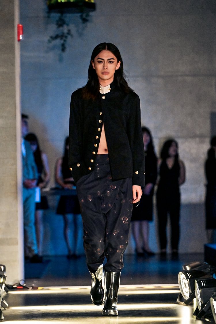 DUOHAN ZHANG Unisex Poetry Print Wrap Front Pants - 10 Recycled Water Bottles - Black