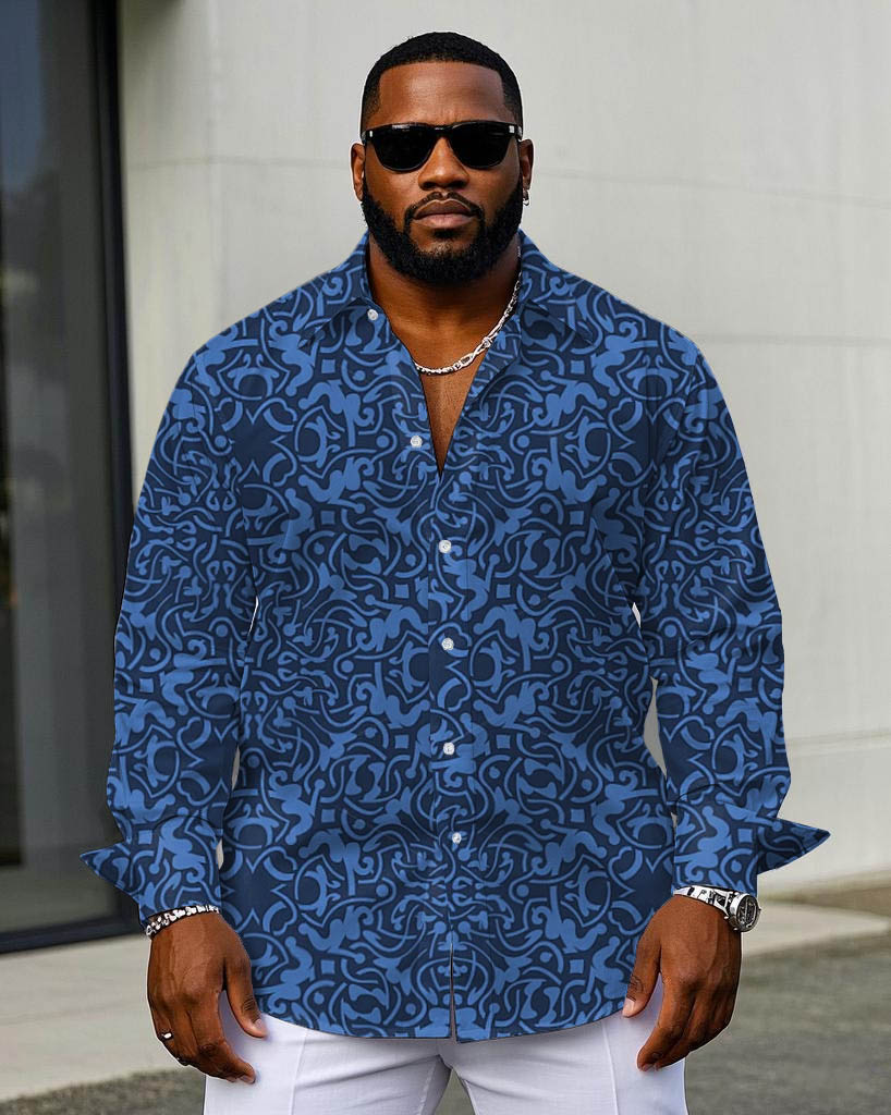Men's Plus Size Oriental Textured Jacquard Business Long Sleeve Shirt