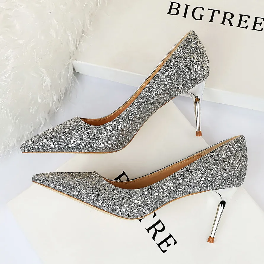 Women's Glitter Pointed Toe Stiletto Pumps