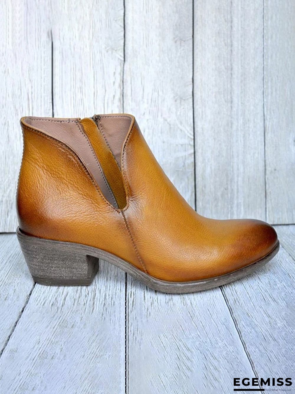 Retro Distressed Polished Color Zipper Thick Heel Pointed Ankle Boots | EGEMISS