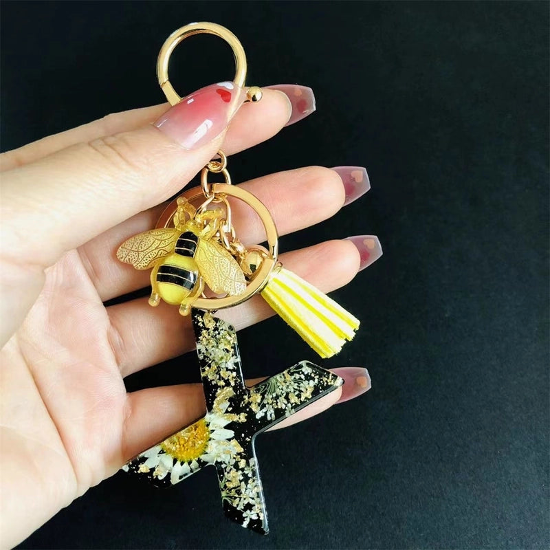 Minimalist Classic Style Letter Bee Resin Unisex Bag Pendant Keychain