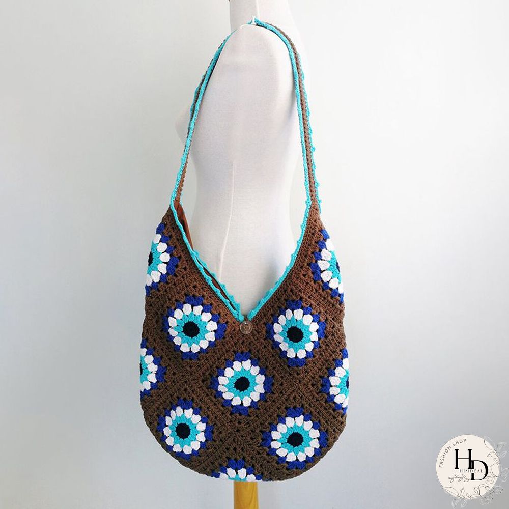 Multi Colors Hand Woven Knit Summer Sunflower Daisy Flowers Tote Bag