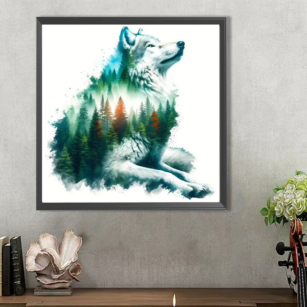 Partial AB Diamond Painting - Full Round Drill - Wolf Silhouette(Canvas|45*45cm)