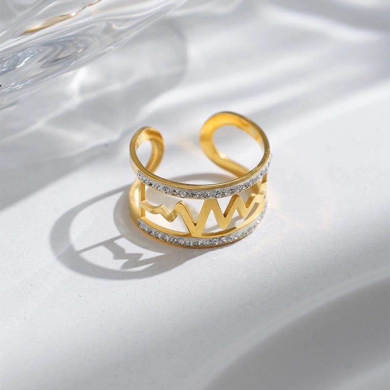 Elegant Streetwear Round 304 Stainless Steel Zircon 14K Gold Plated Plating Hollow Out Inlay Open Rings