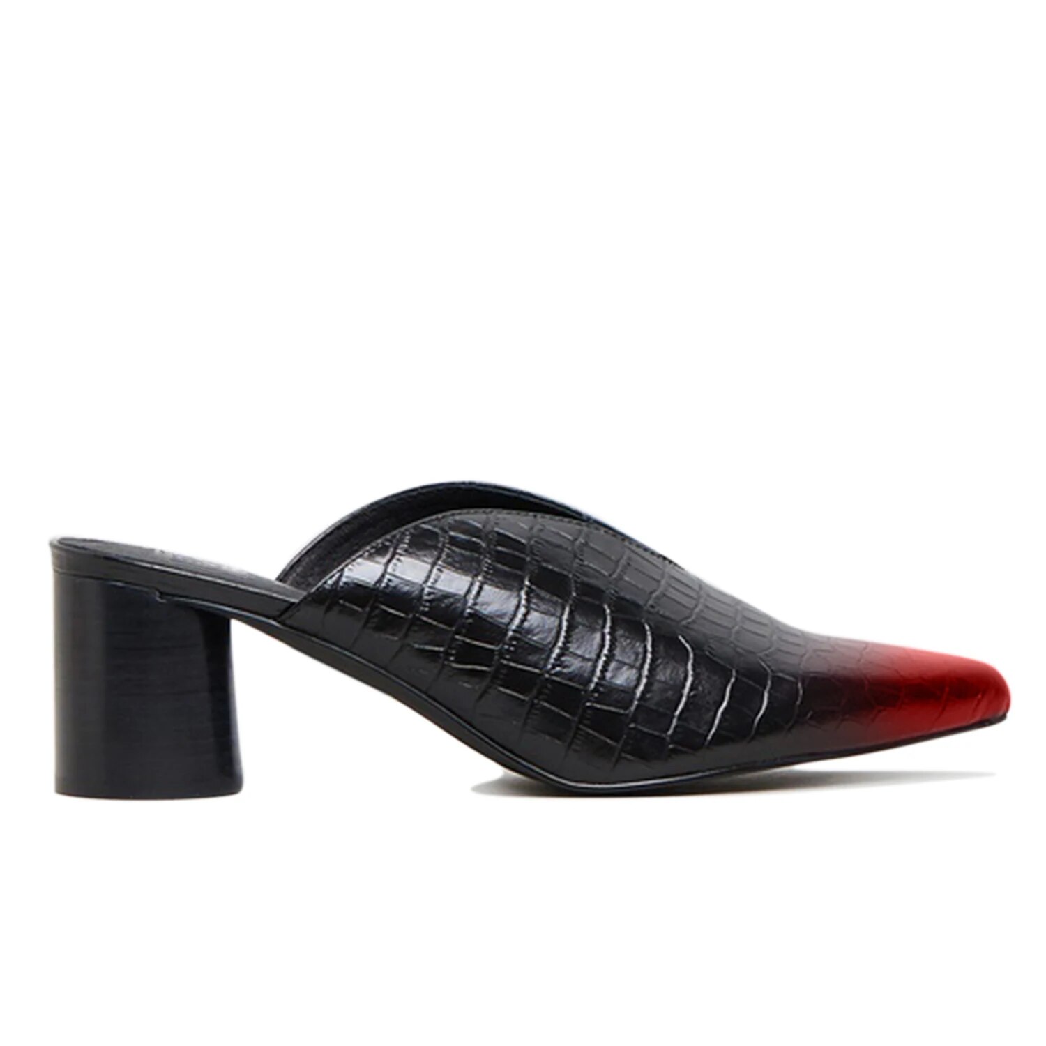 TAAFO Black Crocodile Embossed Women Mules Pumps High Round Heels Pointed Toe Ladies Office Shoes